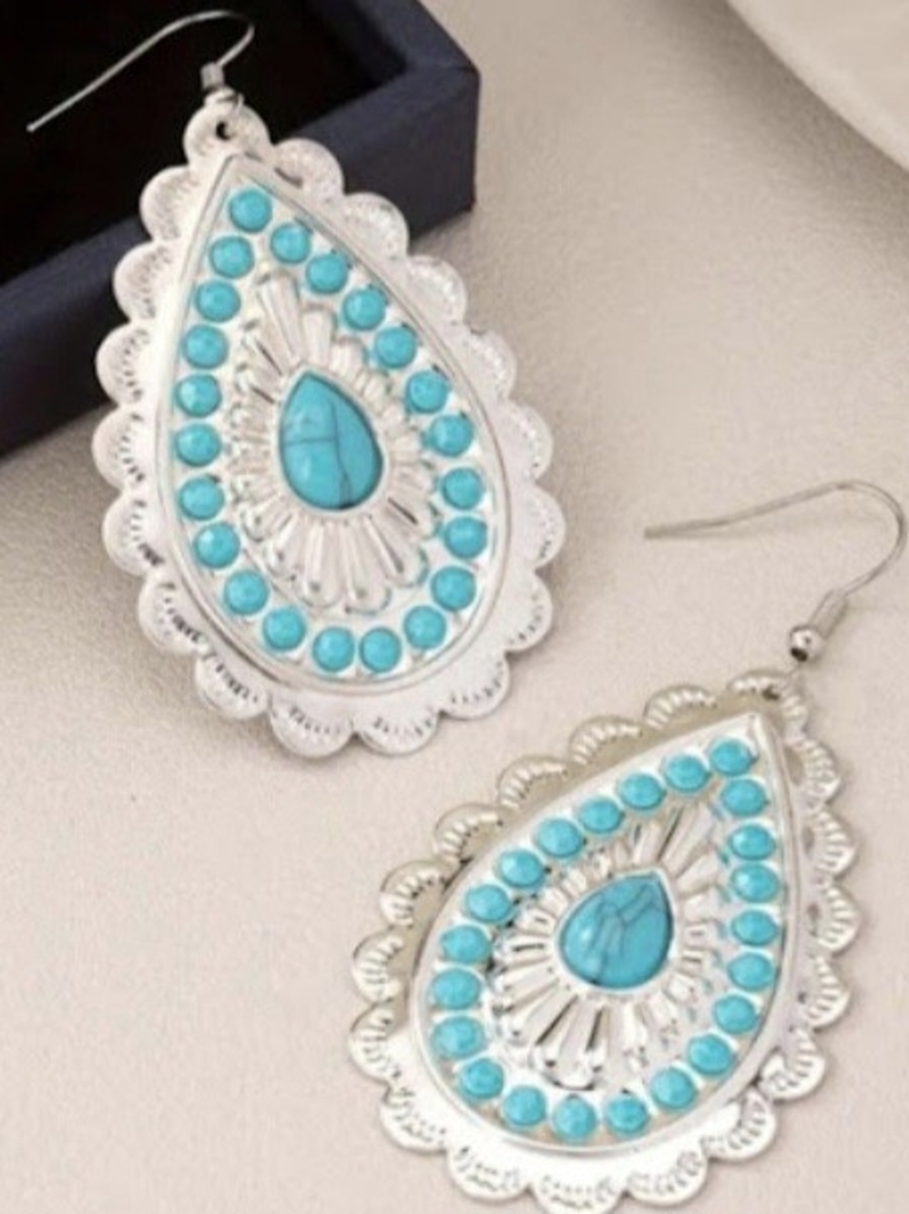 Wrangler Turquoise and Silver Teardrop Dangle Earrings - Women Jewelry